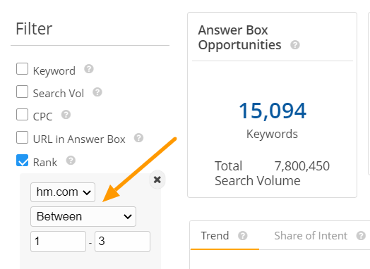 Rank Position in Answer Box Opportunity